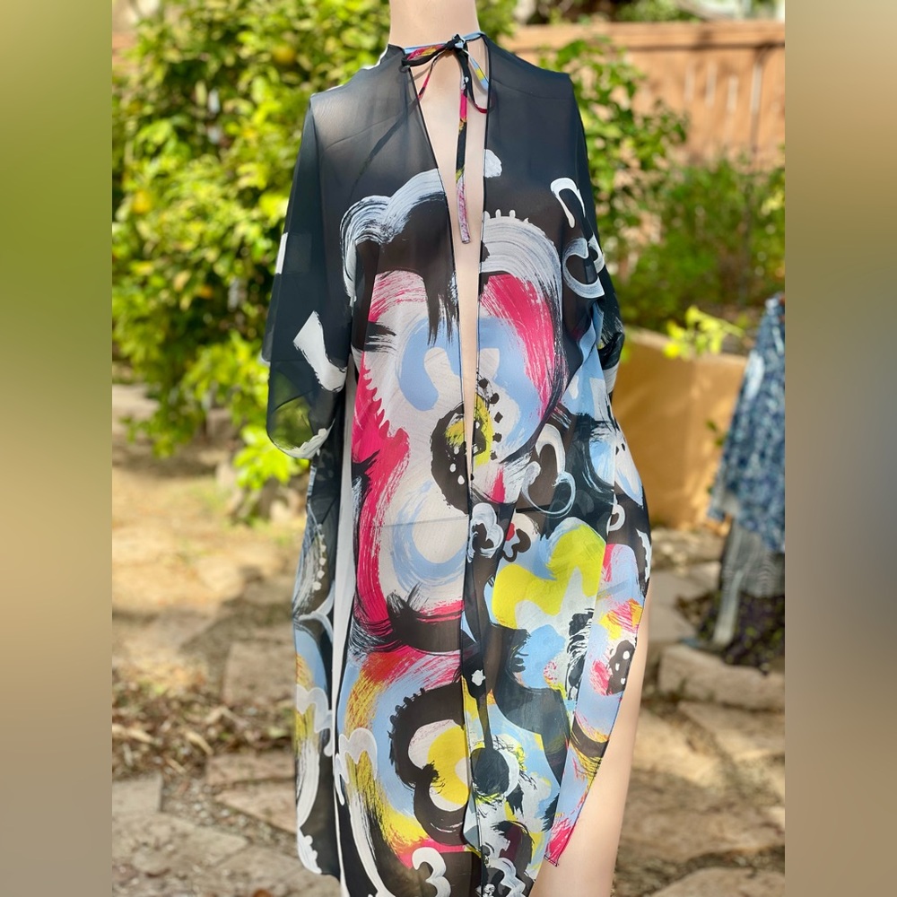 Beautiful Artistic Boho Chic Painted Kimono Cape Made By Vida For Women One Size